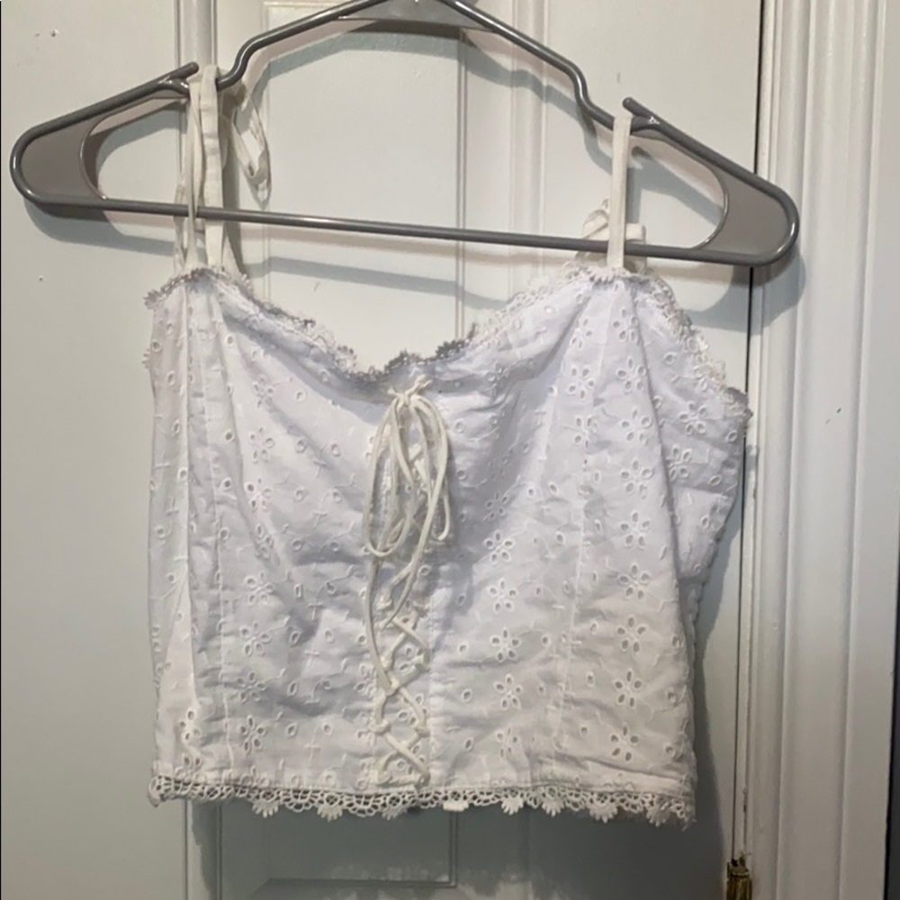 White lace crop top adjustable tie straps